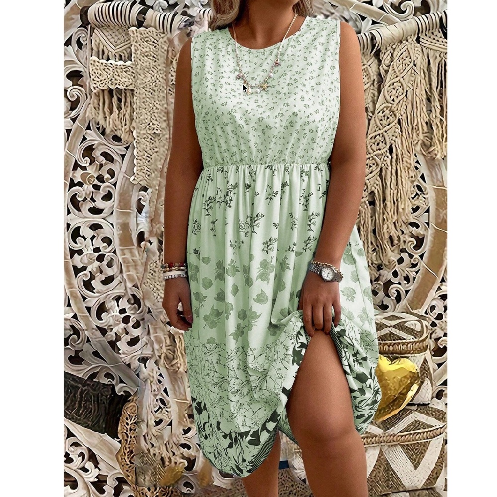 Plus Floral Print Tank summer Cottagecore Dress